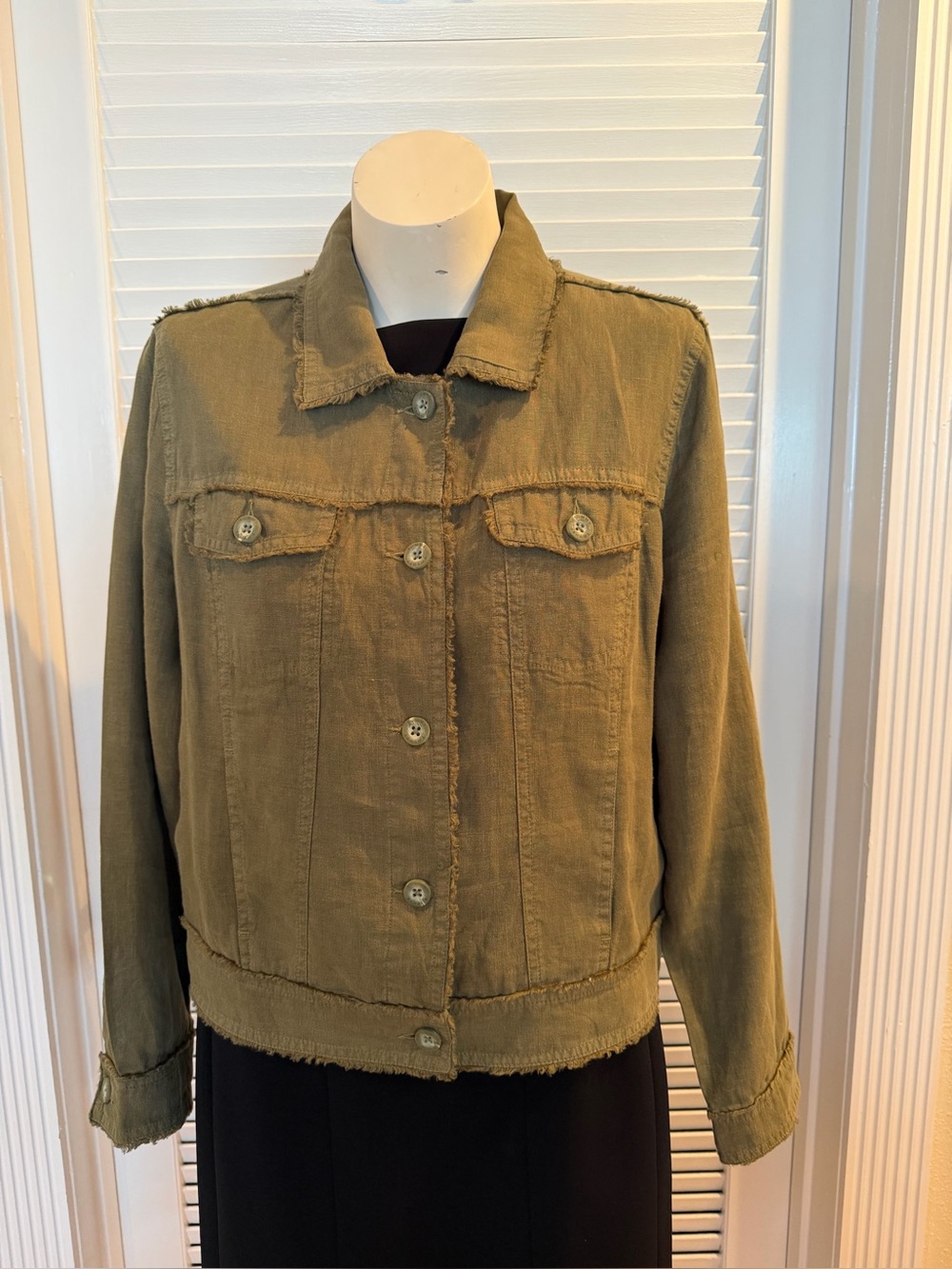 Tommy Bahama Olive Green Two Palms Frayed-Edge 100% Linen Jacket